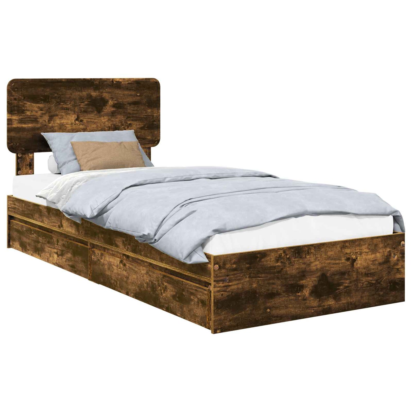 Storage Bed with Drawer Smoked Oak 90 x 200 cm Engineered Wood