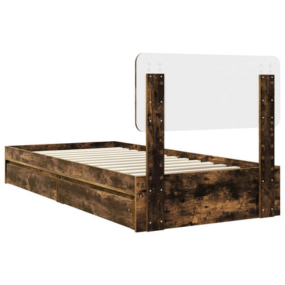 Storage Bed with Drawer Smoked Oak 90 x 200 cm Engineered Wood
