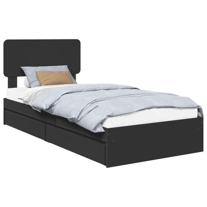 Storage Bed with Headboard Black 90 x 190 cm Engineered Wood