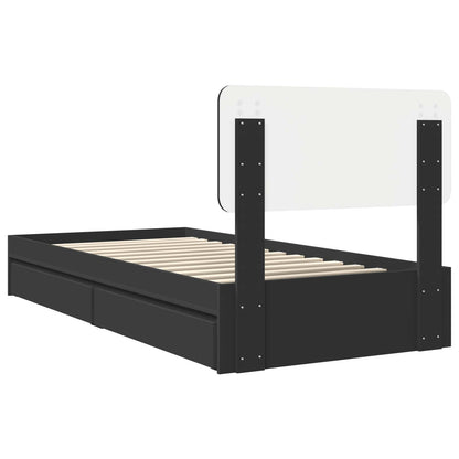Storage Bed with Headboard Black 90 x 190 cm Engineered Wood