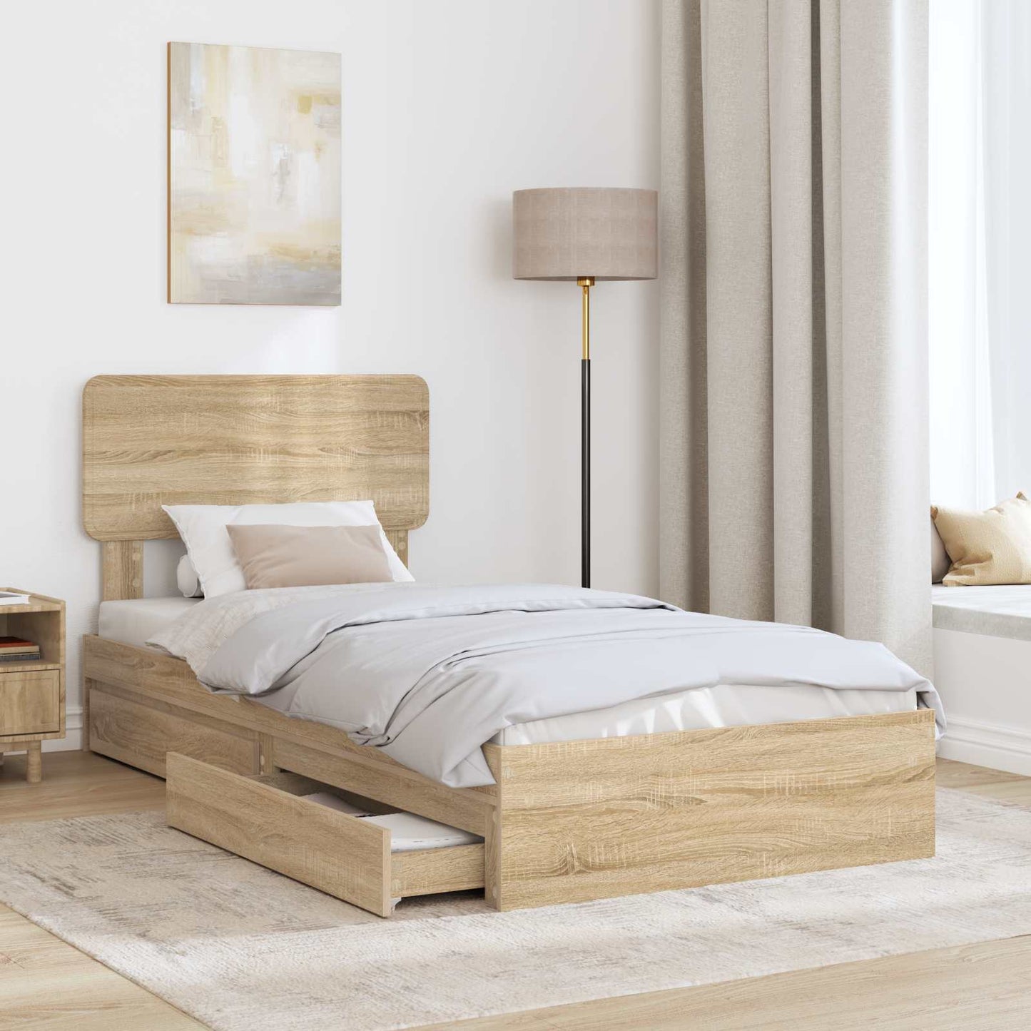 Storage Bed with Drawer Sonoma Oak 90 x 190 cm Engineered Wood