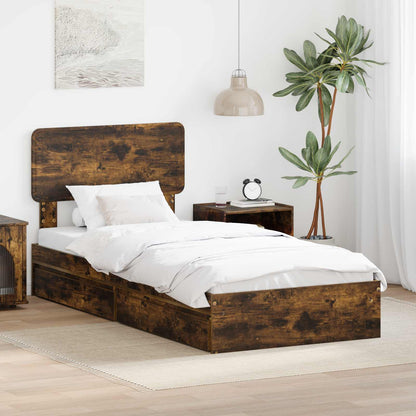 Storage Bed with Drawer Smoked Oak 90 x 190 cm Engineered Wood