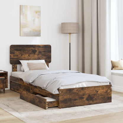 Storage Bed with Drawer Smoked Oak 90 x 190 cm Engineered Wood