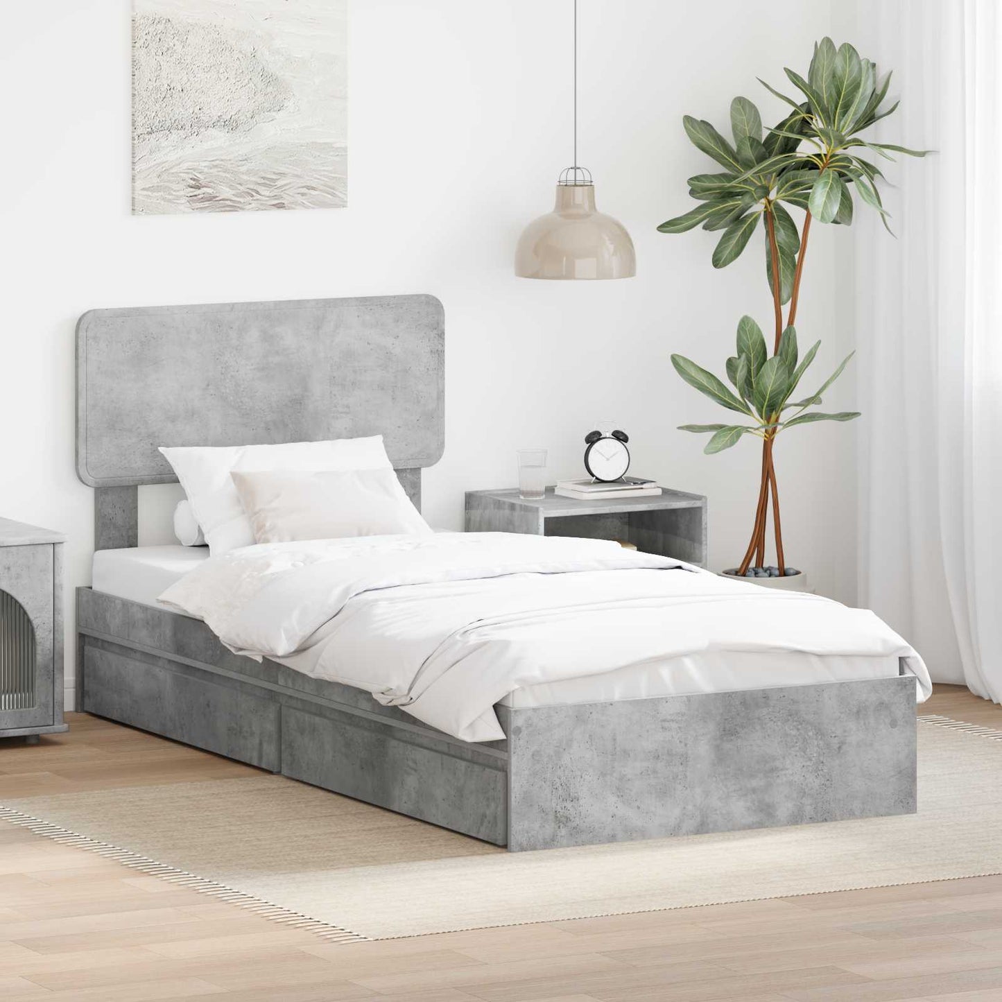 Storage Bed Concrete Grey 70 x 190 cm Engineered Wood