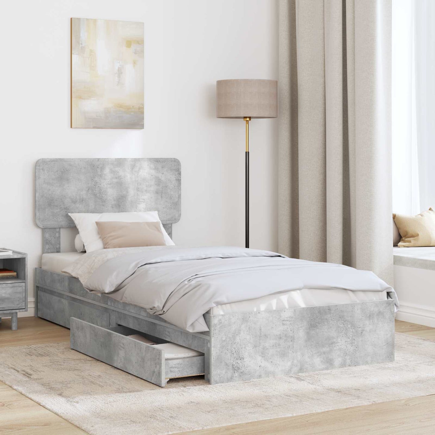 Storage Bed Concrete Grey 70 x 190 cm Engineered Wood