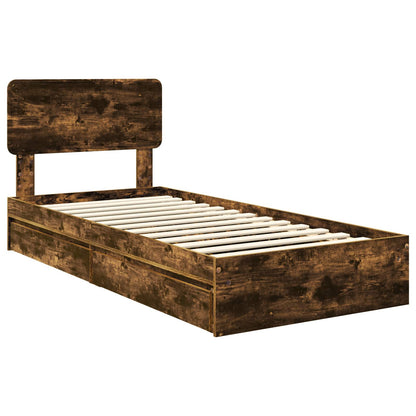 Storage Bed with Drawer Smoked Oak 75 x 190 cm Engineered Wood