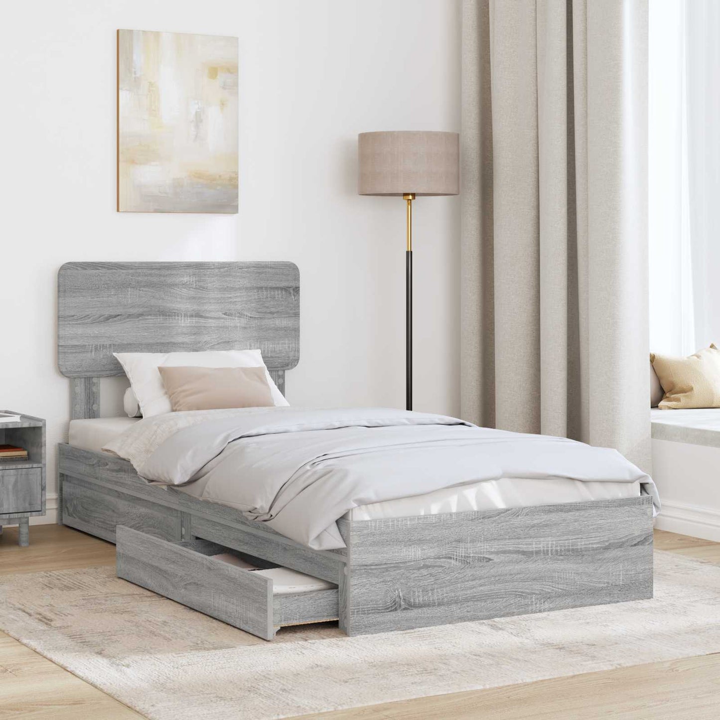 Storage Bed with Drawer Grey Sonoma 75 x 190 cm Engineered Wood