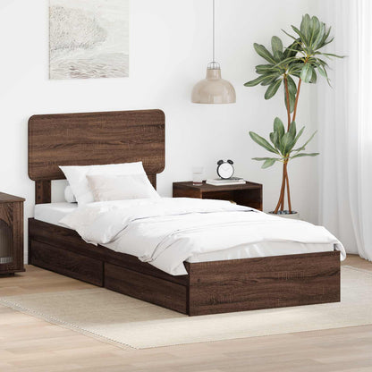 Storage Bed with Drawer Brown Oak 75 x 190 cm Engineered Wood
