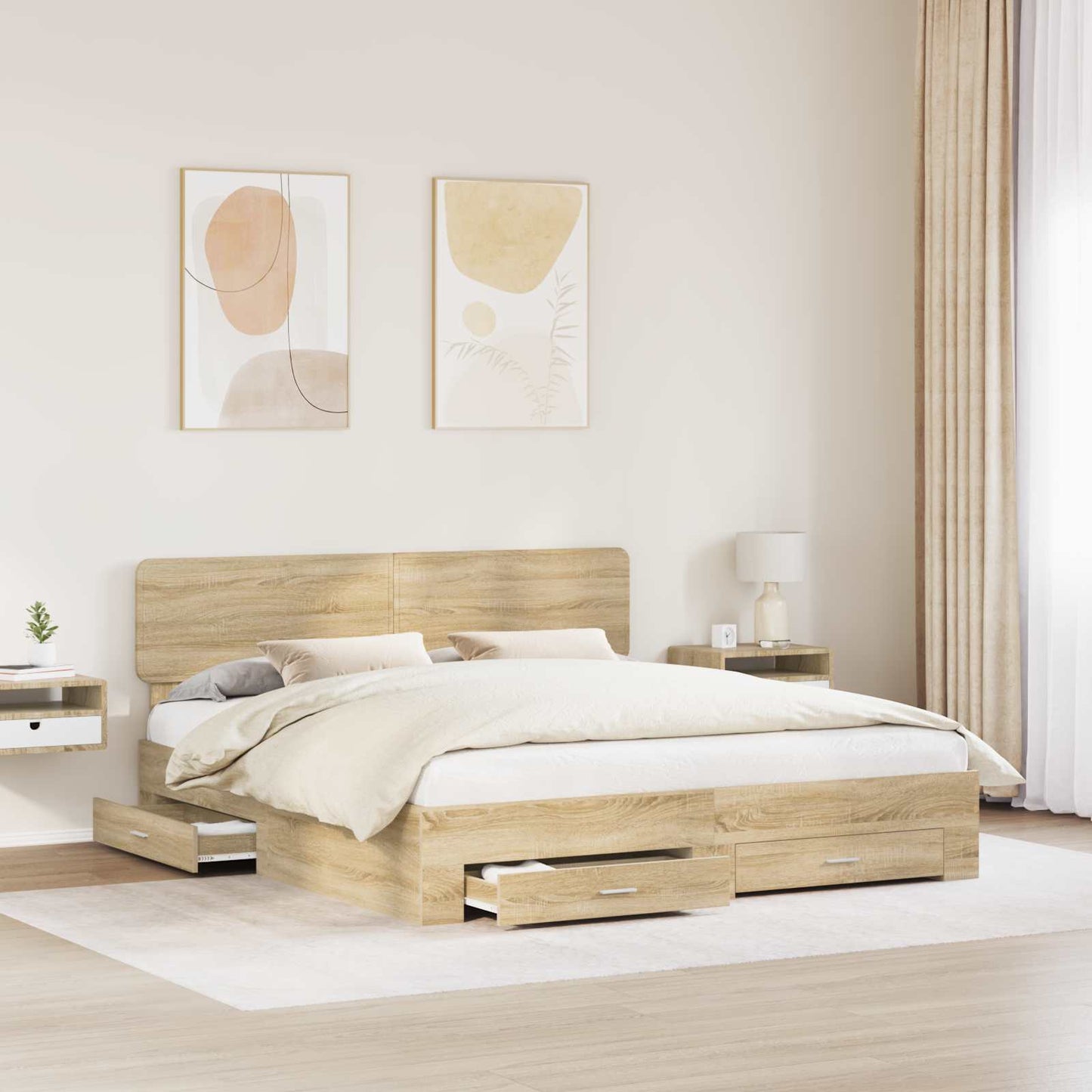 Bed Frame with Drawer Sonoma Oak 200 x 200 cm Engineered Wood