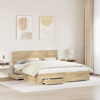 Bed Frame with Drawer Sonoma Oak 200 x 200 cm Engineered Wood