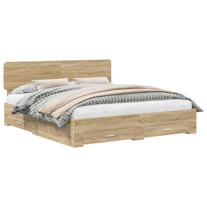 Bed Frame with Drawer Sonoma Oak 200 x 200 cm Engineered Wood