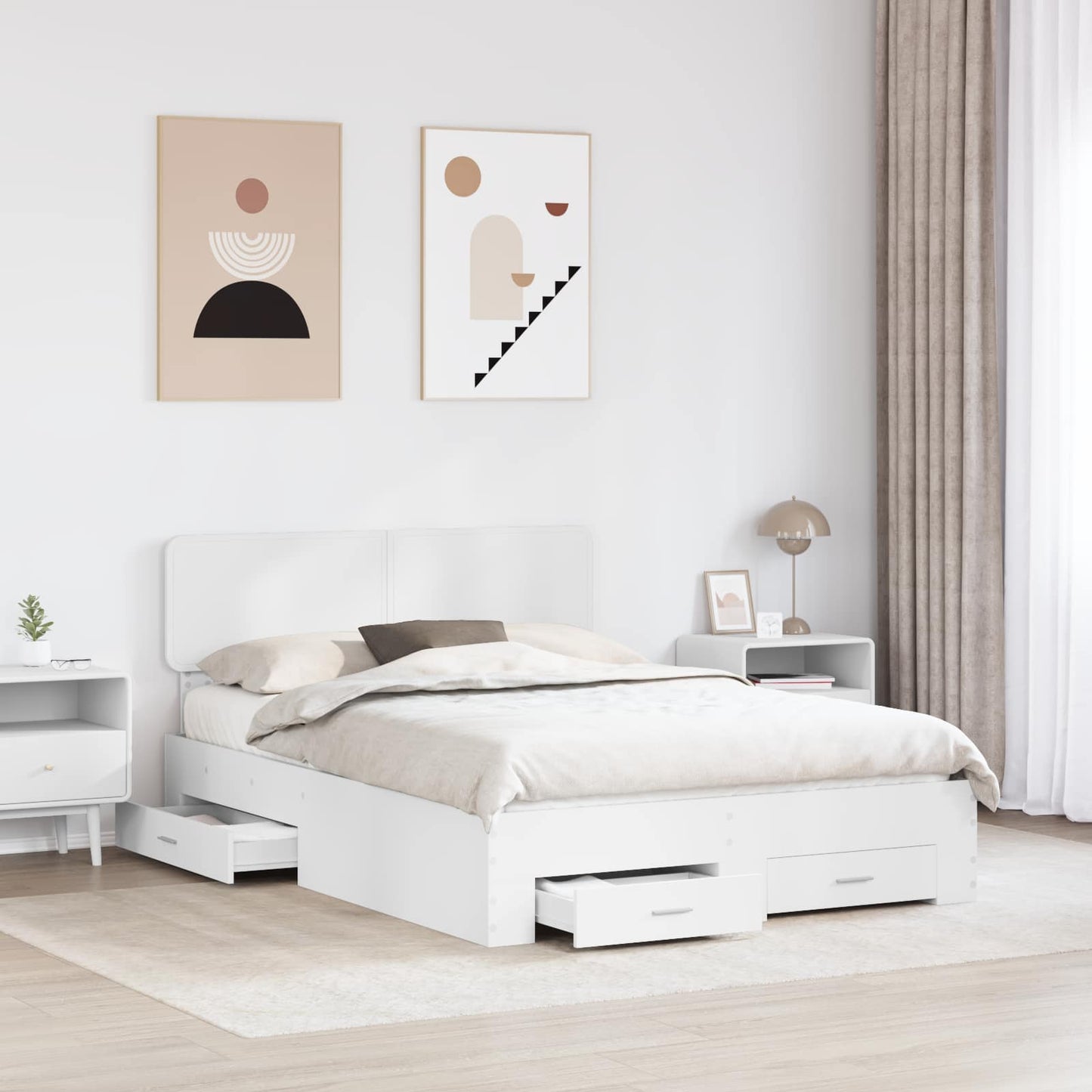 Bed Frame with Headboard White 140 x 200 cm Engineered Wood