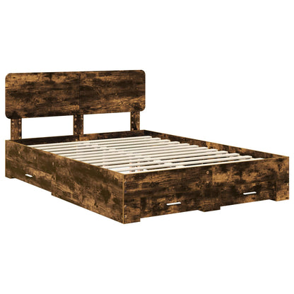 Bed Frame with Drawer Smoked Oak 140 x 200 cm Engineered Wood