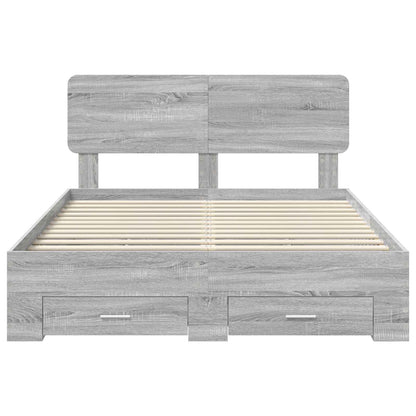 Bed Frame with Drawer Grey Sonoma 140 x 200 cm Engineered Wood