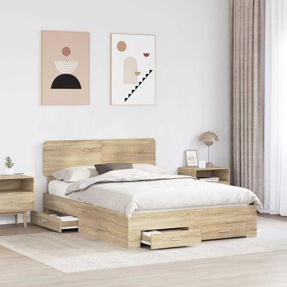Bed Frame with Drawer Sonoma Oak 140 x 190 cm Engineered Wood