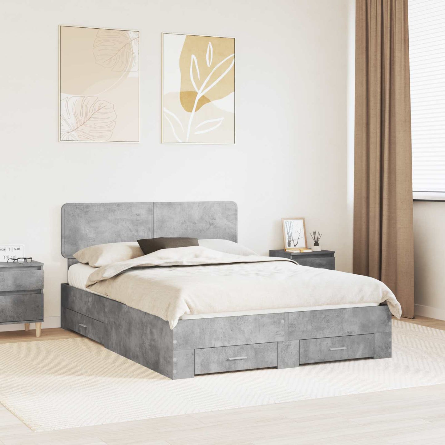 Bed Frame Concrete Grey 140 x 190 cm Engineered Wood