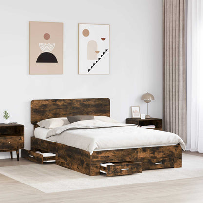 Bed Frame with Drawer Smoked Oak 140 x 190 cm Engineered Wood