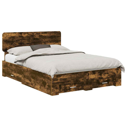 Bed Frame with Drawer Smoked Oak 140 x 190 cm Engineered Wood
