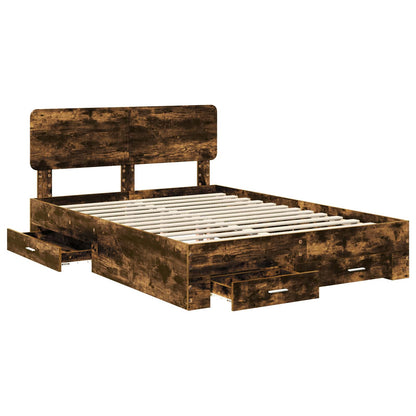 Bed Frame with Drawer Smoked Oak 140 x 190 cm Engineered Wood