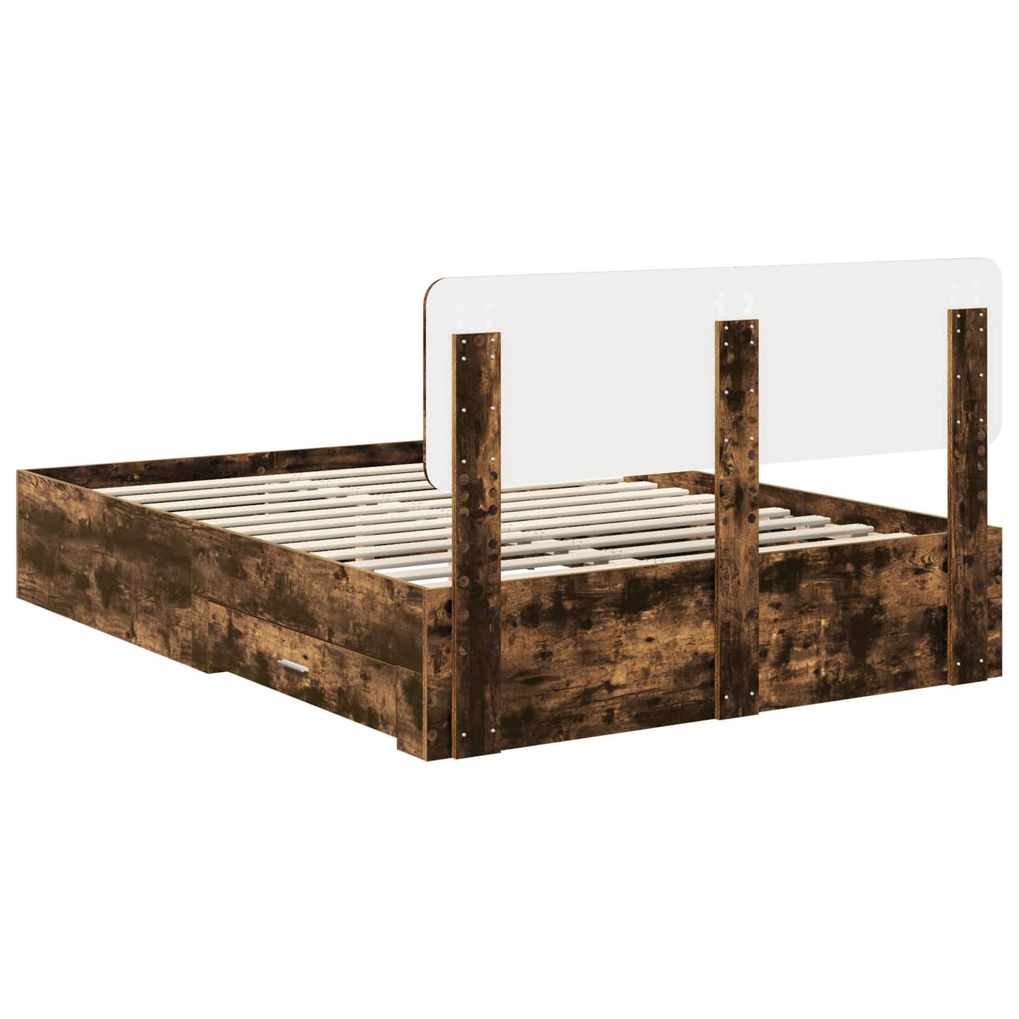 Bed Frame with Drawer Smoked Oak 140 x 190 cm Engineered Wood