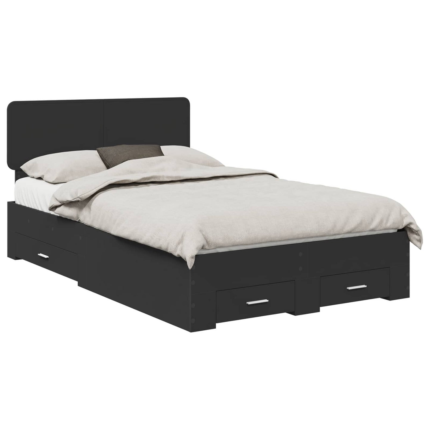 Bed Frame with Headboard Black 135 x 190 cm Engineered Wood