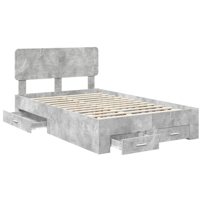 Bed Frame Concrete Grey 135 x 190 cm Engineered Wood