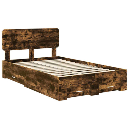 Bed Frame with Drawer Smoked Oak 135 x 190 cm Engineered Wood