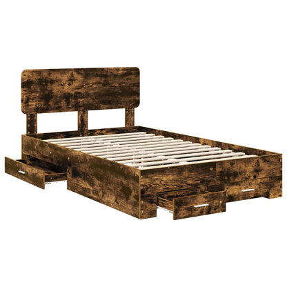 Bed Frame with Drawer Smoked Oak 135 x 190 cm Engineered Wood