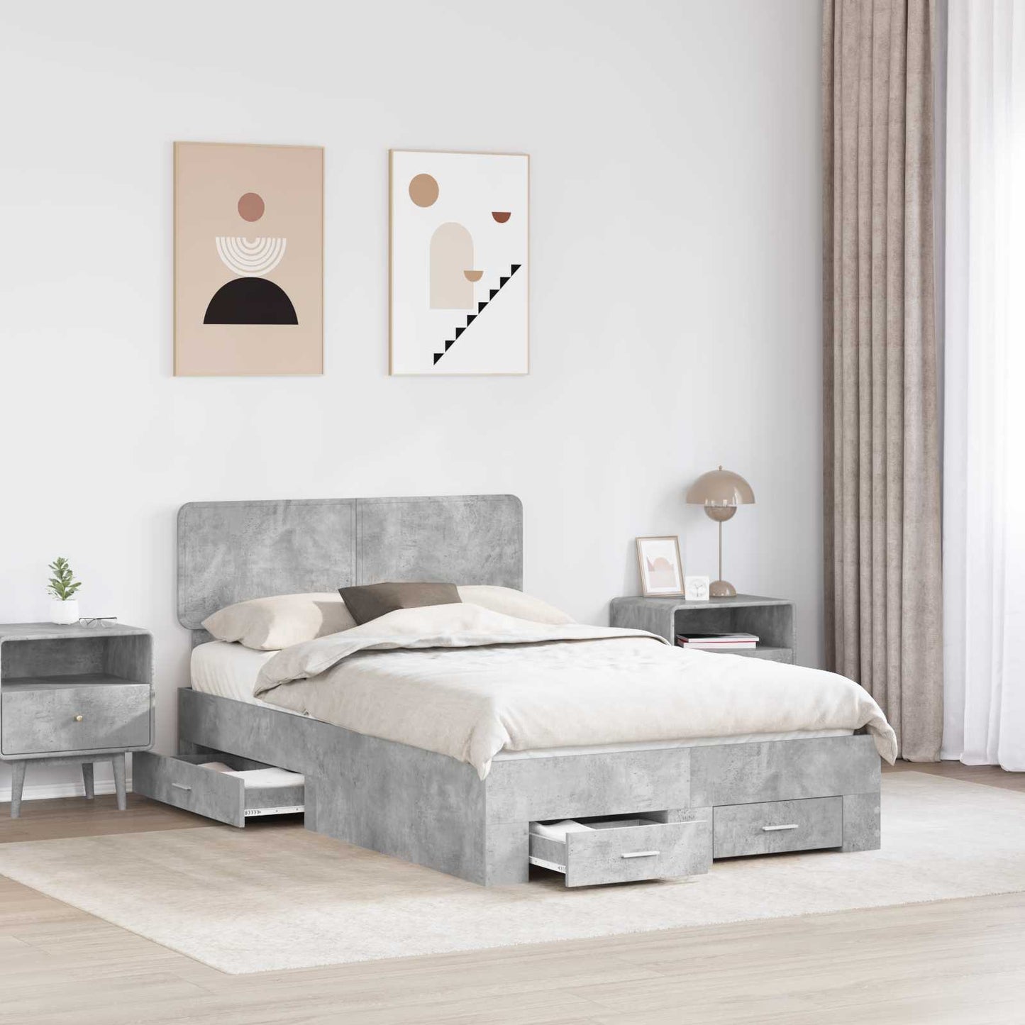 Bed Frame Concrete Grey 120 x 190 cm Engineered Wood