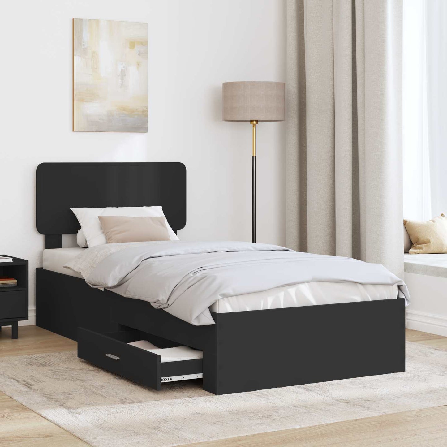 Bed Frame with Headboard Black 100 x 200 cm Engineered Wood
