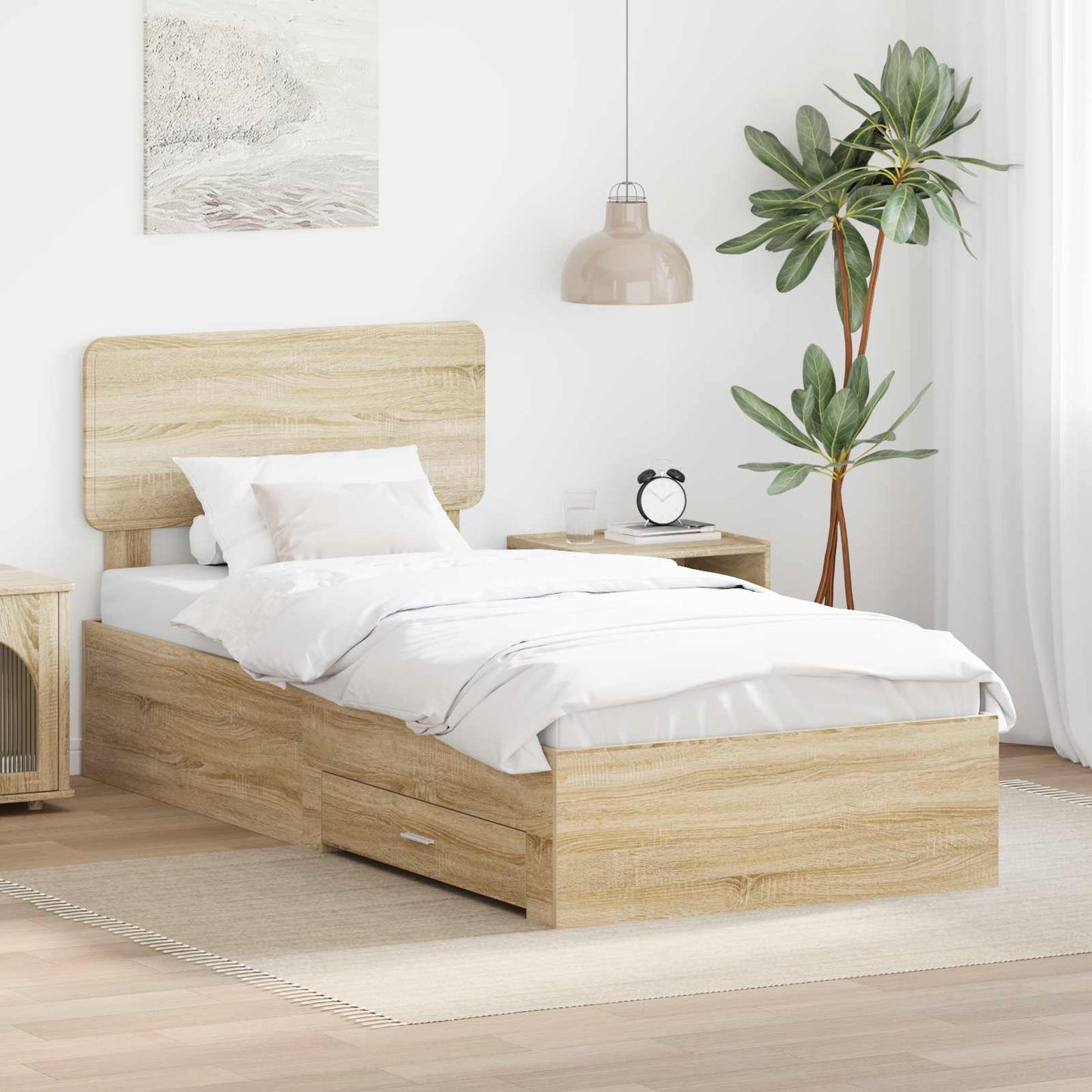 Bed Frame with Drawer Sonoma Oak 100 x 200 cm Engineered Wood