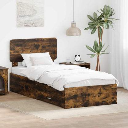 Bed Frame with Headboard Smoked Oak 90 x 200 cm Engineered Wood