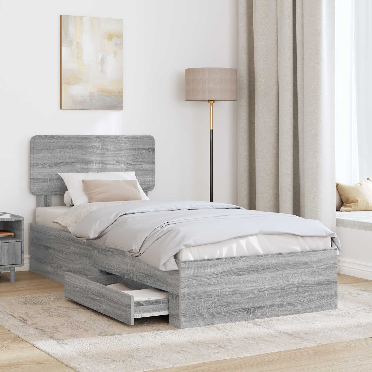 Bed Frame with Drawer Grey Sonoma 90 x 200 cm Engineered Wood