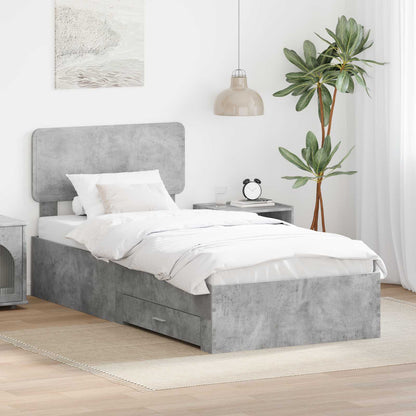 Bed Frame with Drawer Concrete Grey 90 x 190 cm Engineered Wood