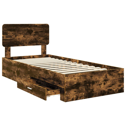 Bed Frame with Headboard Smoked Oak 90 x 190 cm Engineered Wood