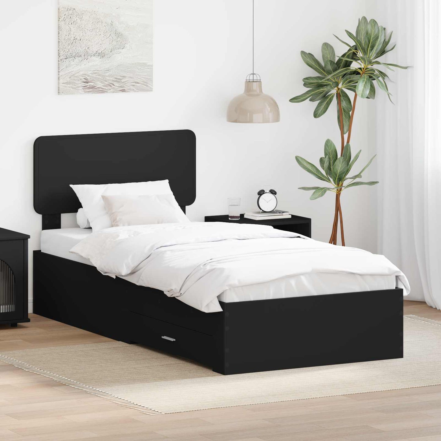 Bed Frame with Headboard Black 75 x 190 cm Engineered Wood