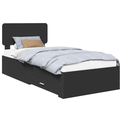 Bed Frame with Headboard Black 75 x 190 cm Engineered Wood
