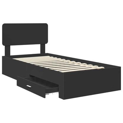 Bed Frame with Headboard Black 75 x 190 cm Engineered Wood