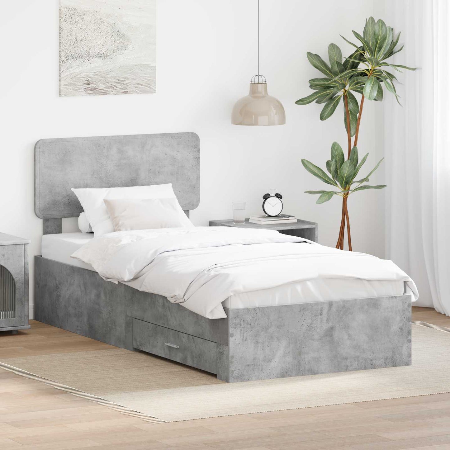 Bed Frame with Drawer Concrete Grey 70 x 190 cm Engineered Wood