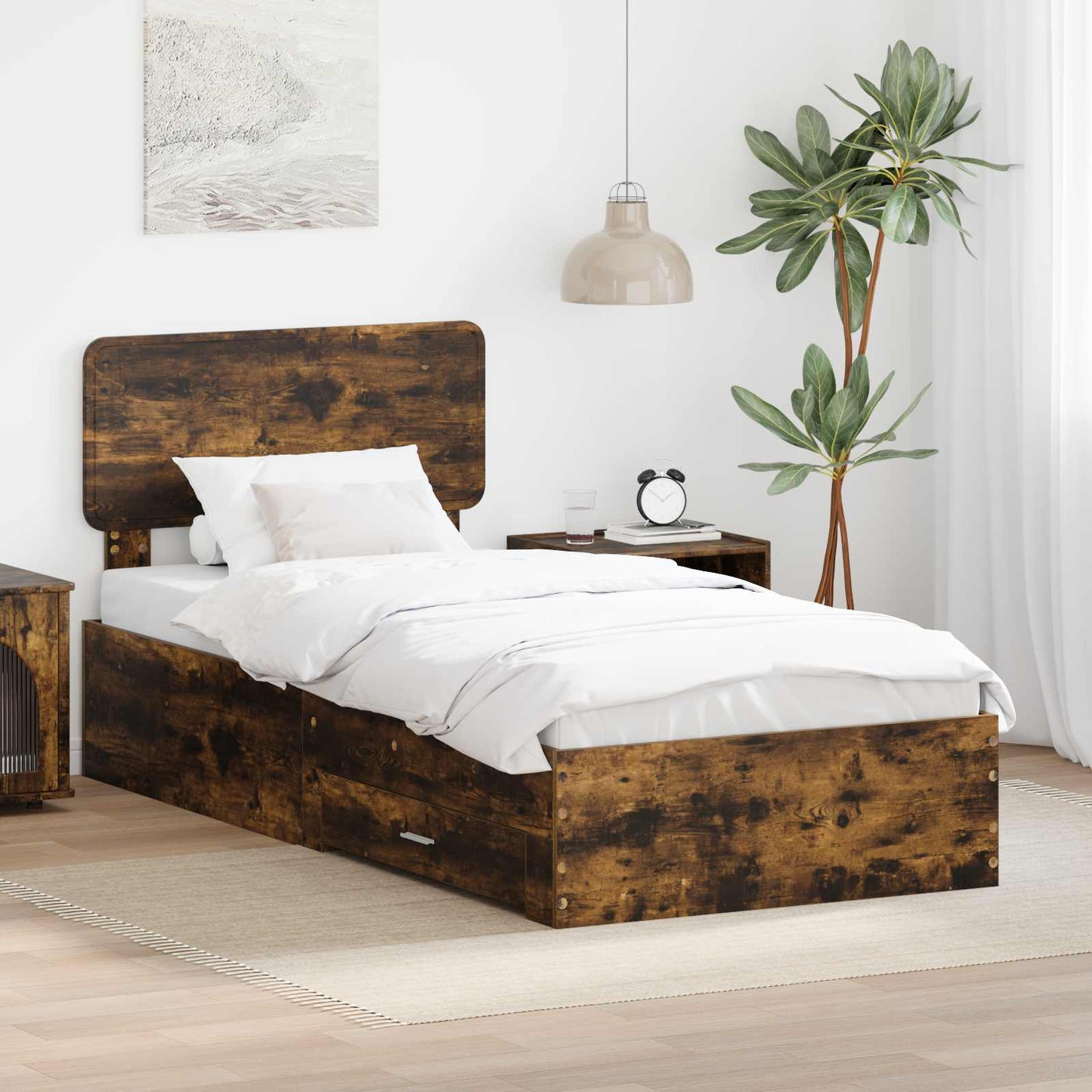 Bed Frame with Headboard Smoked Oak 75 x 190 cm Engineered Wood