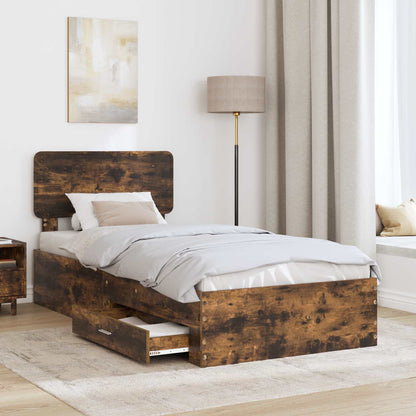 Bed Frame with Headboard Smoked Oak 75 x 190 cm Engineered Wood