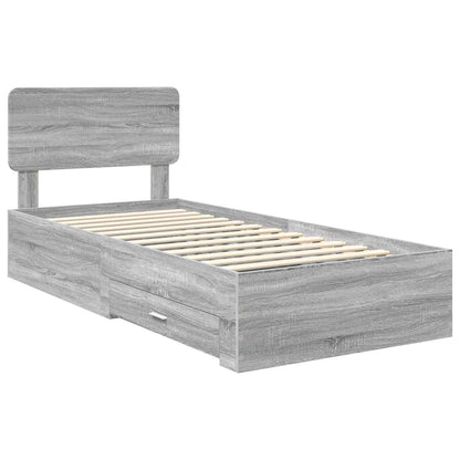 Bed Frame with Drawer Grey Sonoma 75 x 190 cm Engineered Wood