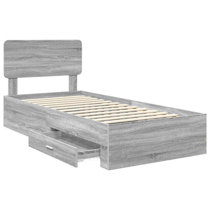 Bed Frame with Drawer Grey Sonoma 75 x 190 cm Engineered Wood