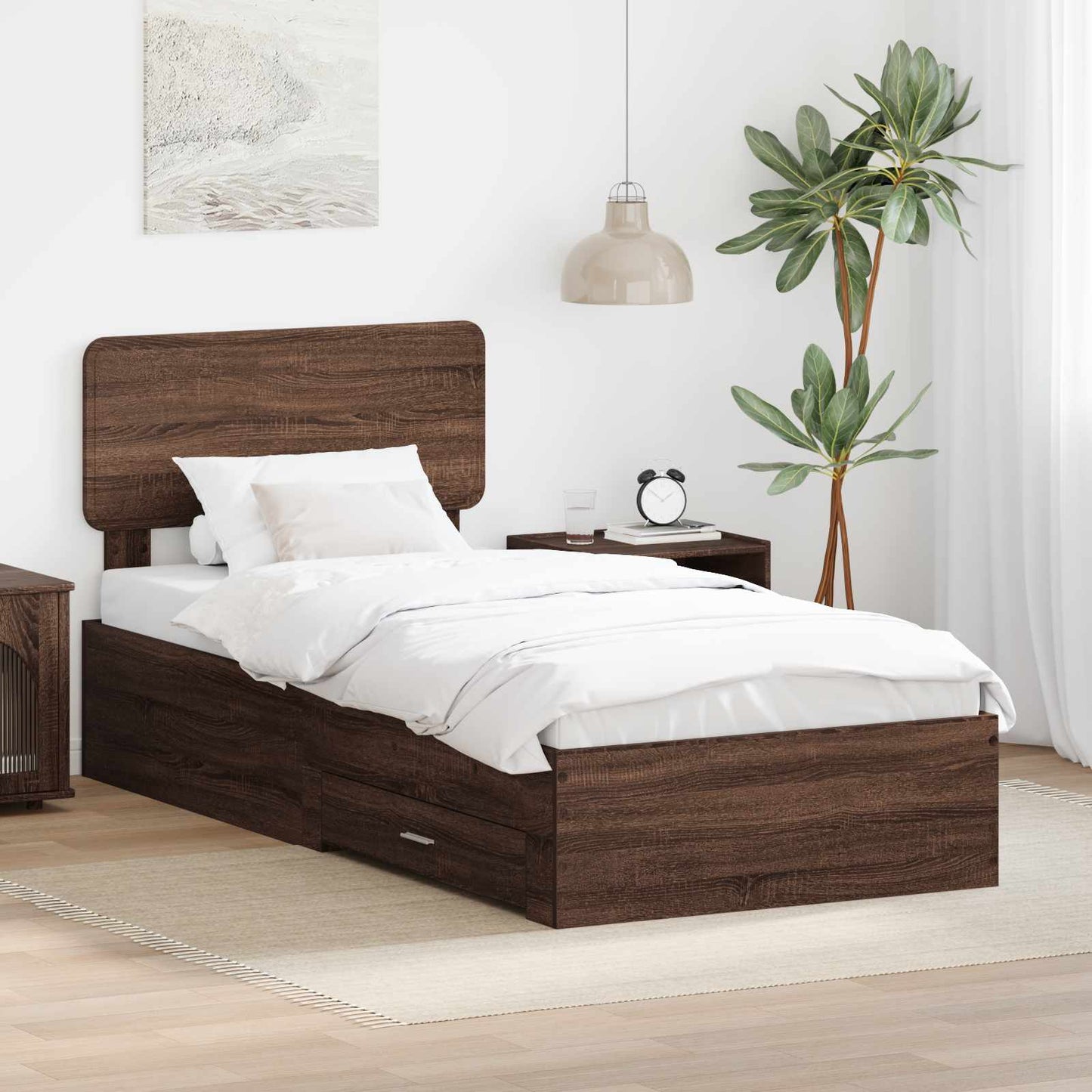 Bed Frame with Headboard Brown Oak 75 x 190 cm Engineered Wood