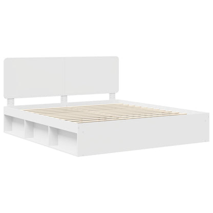 Bed Frame with Headboard White 200 x 200 cm Solid Pine Wood