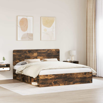 Bed Frame Smoked Oak 200 x 200 cm Solid Pine Wood