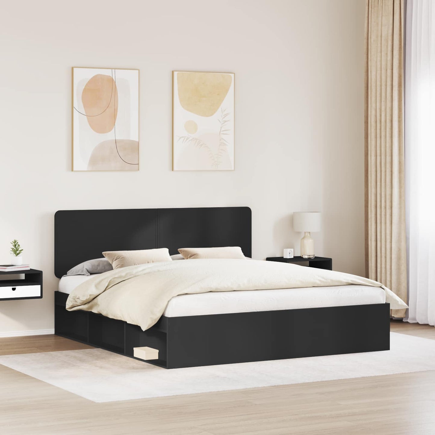 Bed Frame with Headboard Black 180 x 200 cm Solid Pine Wood