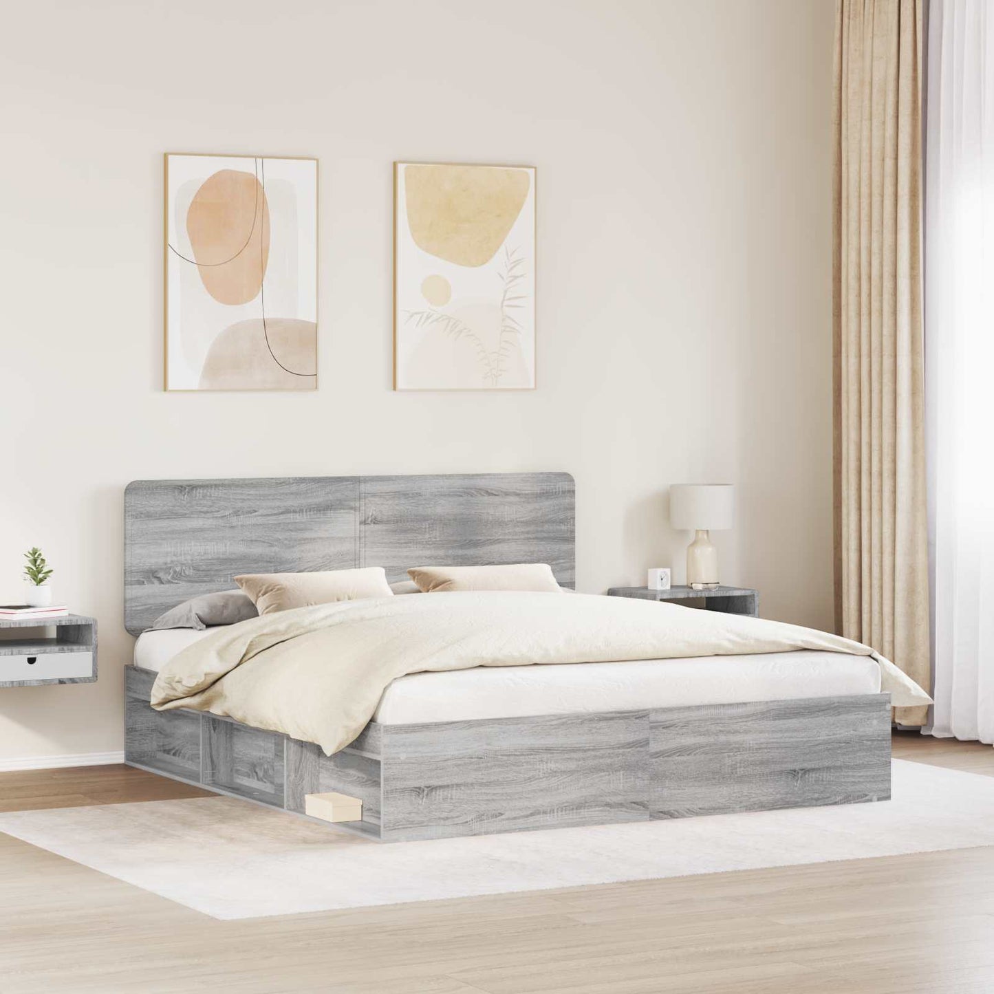 Bed Frame Grey Sonoma 180 x 200 cm Solid Pine Wood