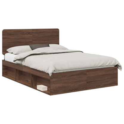 Bed Frame with Headboard Brown Oak 140 x 200 cm Solid Pine Wood