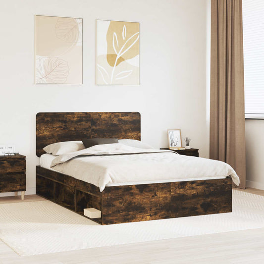 Bed Frame Smoked Oak 140 x 190 cm Solid Pine Wood
